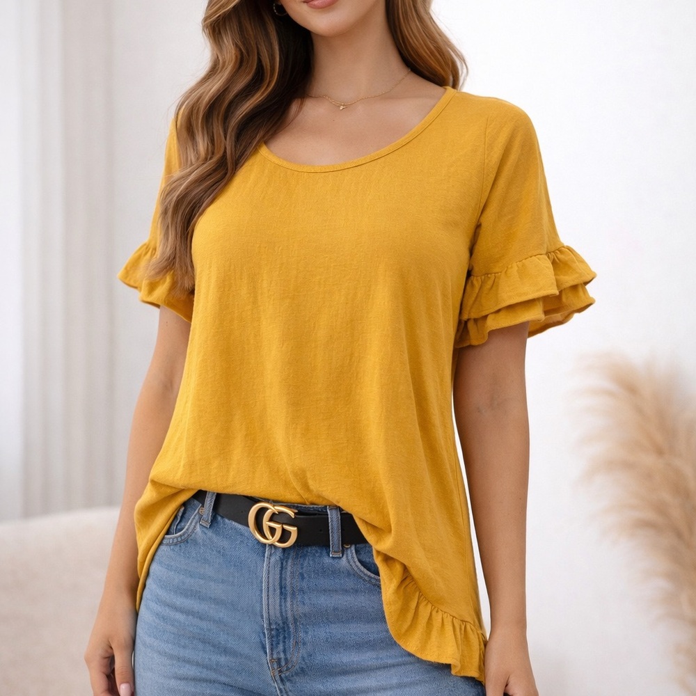 Boutique Yellow Ruffle Hem Women's Top